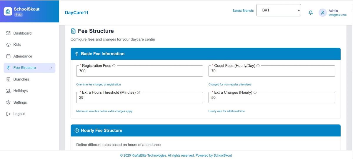 schoolskout fee structure management for daycare software
