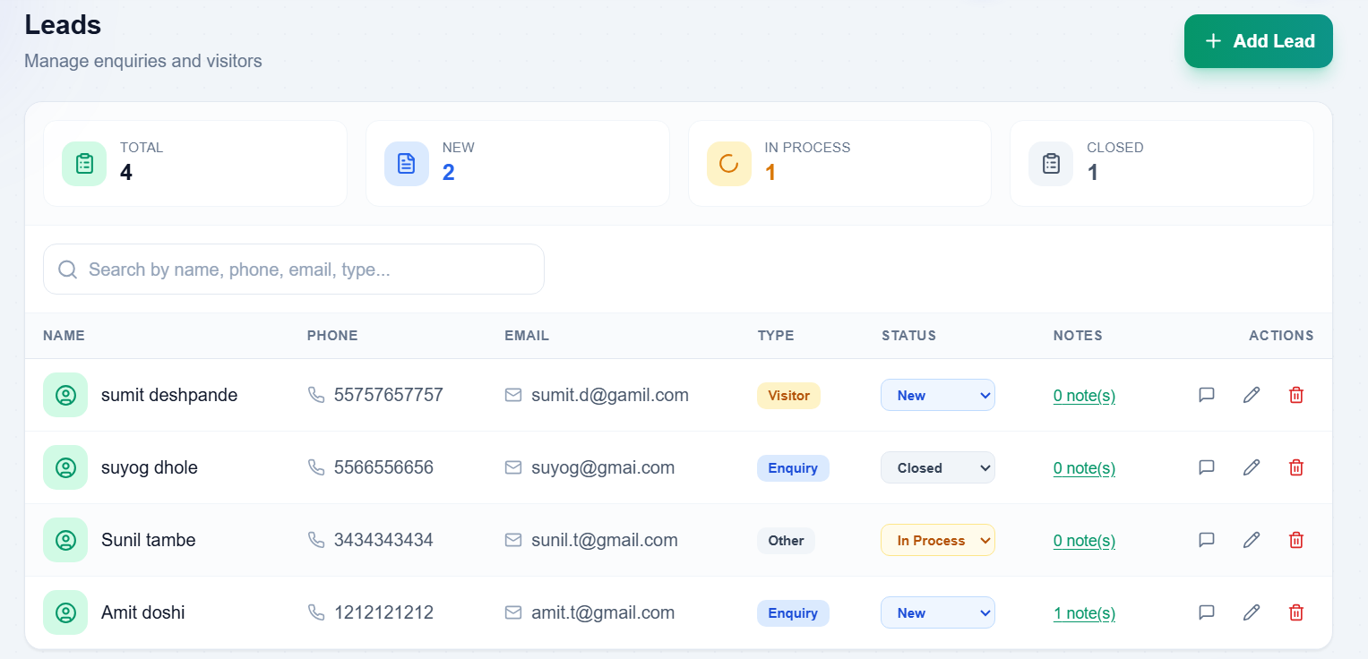 SchoolSkout Leads Dashboard - Manage daycare enquiries and visitors